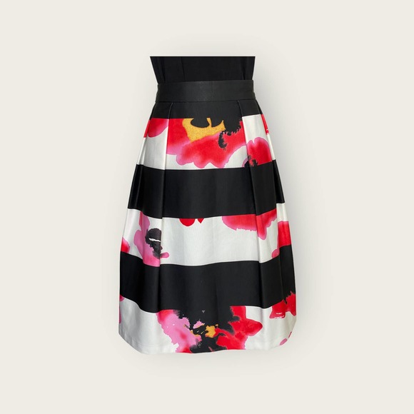 City Chic Black & White Stripe Floral A-Line Skirt - Picture 4 of 10